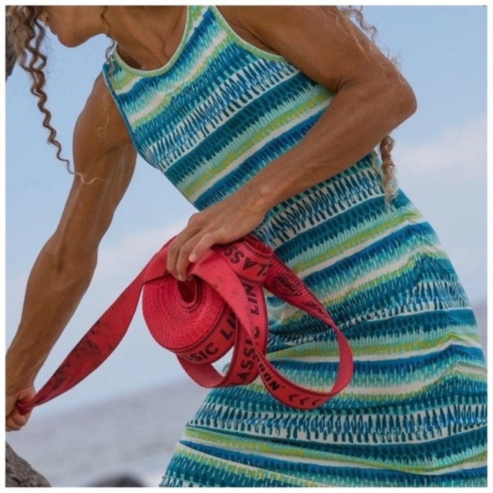 Title Nine Breeze Ruched Blue Green Dress